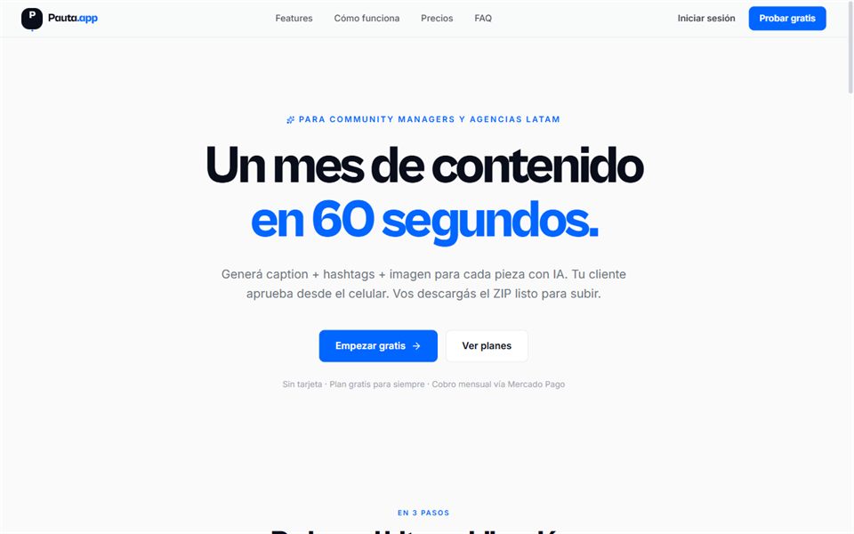 Primera vista del sitio de Pauta