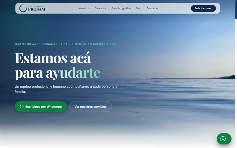 Primera vista del sitio de PROSAM